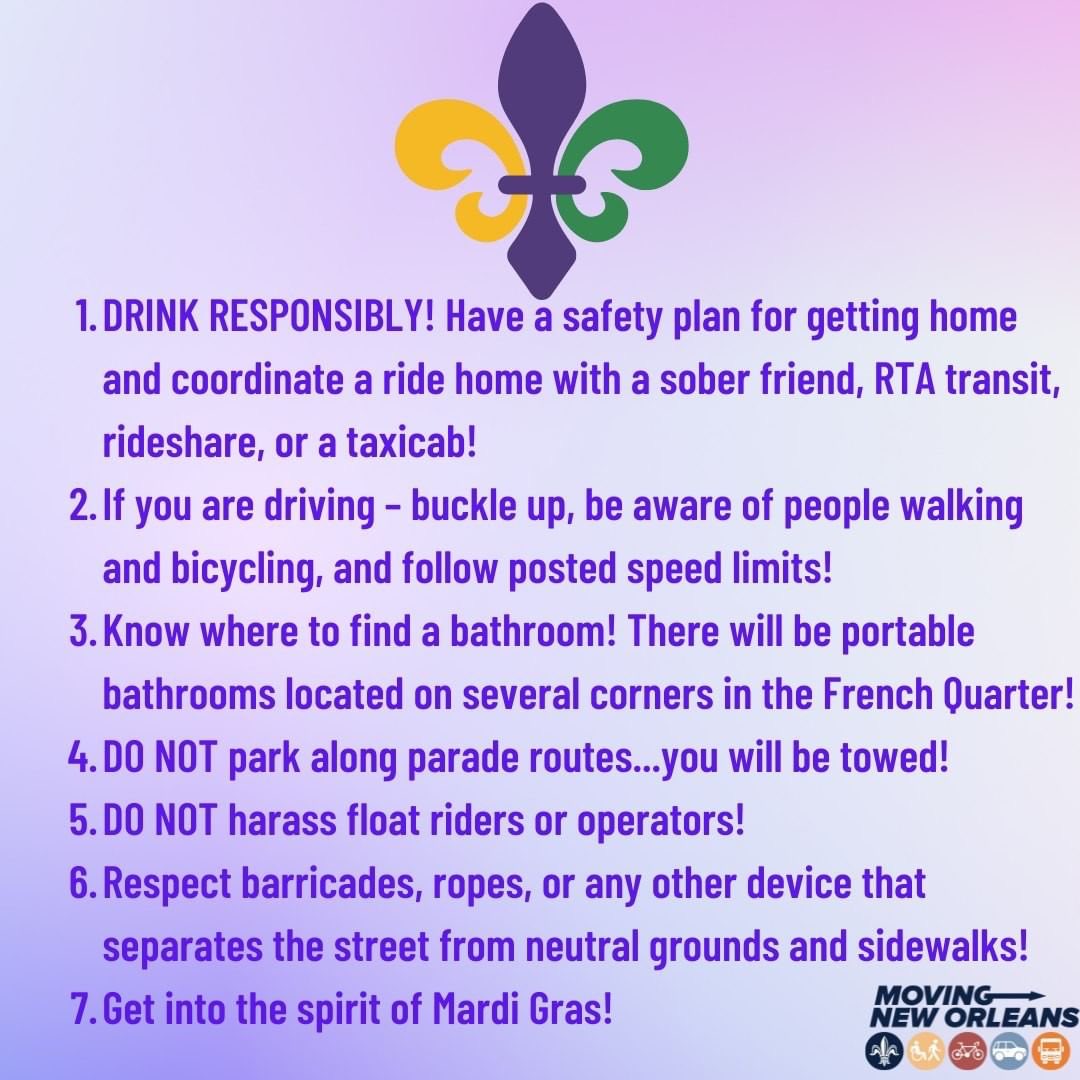 For this #TrafficSafetyTuesday, we want to remind everyone of safety tips as we are amidst Carnival season and #MardiGras is approaching. 

#MardiGras2022💜💛💚 #TrafficSafety #DontDriveImpaired #DontDrinkAndDrive