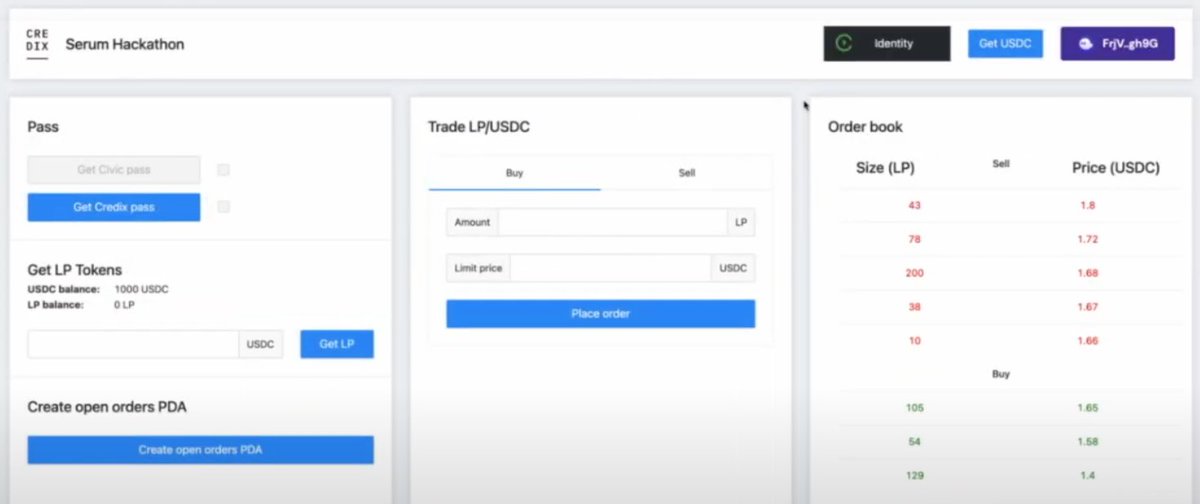 michellelsun's tweet photo. For the #ConvergenceHackathon, @Credix_finance built a hyper-permissioned secondary LP token market on #Solana
A permissioned order book is set up for each Credix pool via @ProjectSerum
9/ https://t.co/RmFiB7oAcw