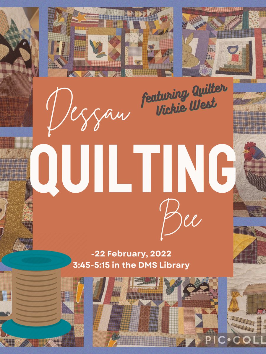 Mark your calendar: 2/22/22. We're having a Harriet Powers inspired "Quilting Bee". Extraordinary Quilter, Vickie West, will teach us how to sew patches together to create a marvelous #DessauMS Unity Quilt! If you're a part of the <a href="/pfisd/">Pflugerville ISD</a> family, then come on out! <a href="/PfISDLibraries/">PfISD Libraries</a>