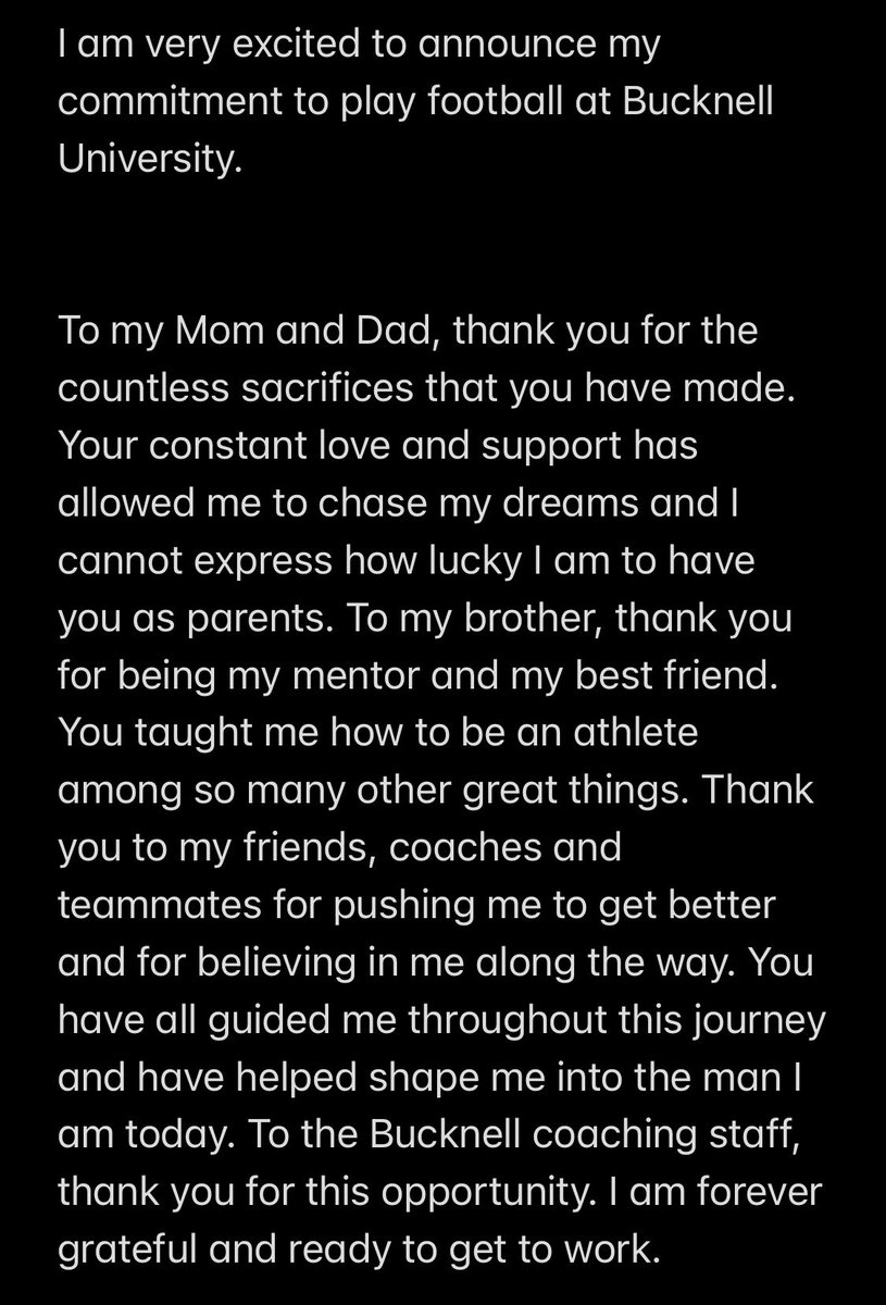 COMMITTED🧡💙<a href="/Bucknell_FB/">Bucknell Football</a> <a href="/DaveCecchini/">Dave Cecchini</a> <a href="/CoachKLars/">Keith Larson</a> <a href="/BerkFootball/">Berkshire Football</a> <a href="/Farmington_FB/">Farmington HS Football</a> 
#GoBison