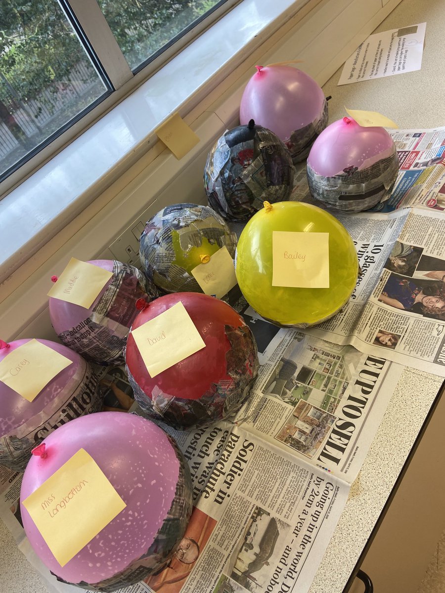 n_setterington's tweet image. From this &amp;gt;&amp;gt;&amp;gt; to this in 24 hours! 😍Structure of the Earth paper mâche models with Year 9! #sciencemodels #proud