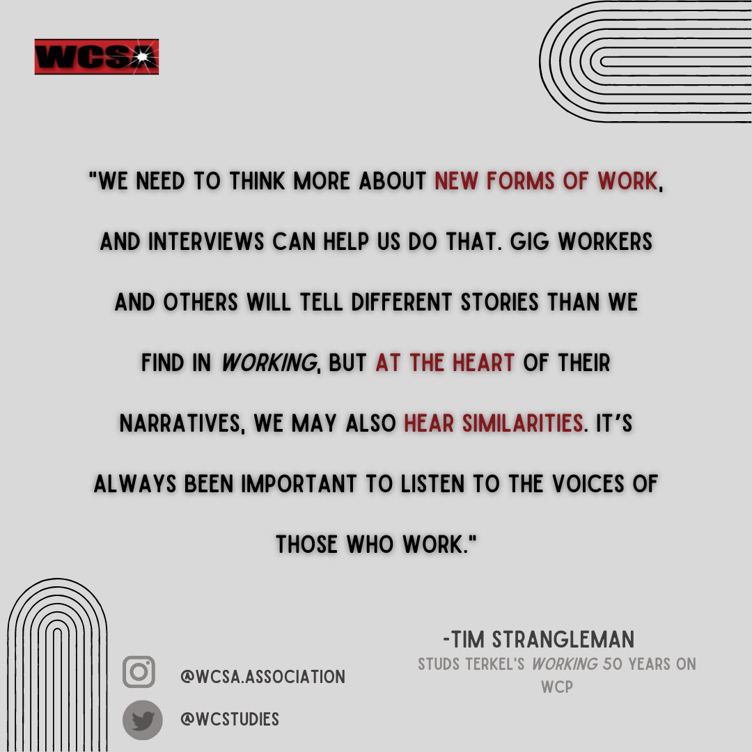 In Working-Class Perspectives, Tim Strangleman reflects on Stud Terkel's Working, in its 50th anniversary year. 
Read the post here: workingclassstudies.wordpress.com/2022/02/14/stu…

#WCSA #WCP #WorkingClassPerspectives #Blog #BlogWriting #StudsTerkel #Working #LaborClass #Teaching #WorkingClassStudies