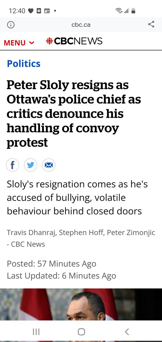 FrammaZamma's tweet photo. The @CBCNews take on Police Chief Sloly's resignation is to launch a premptive attack on his character to undermine his reasons for leaving. Sloly disagrees with Trudeau's heavy-handed approach to the #ConvoyProtest. CBC can't allow that. Good soldiers. https://t.co/NxjmKYLDsW