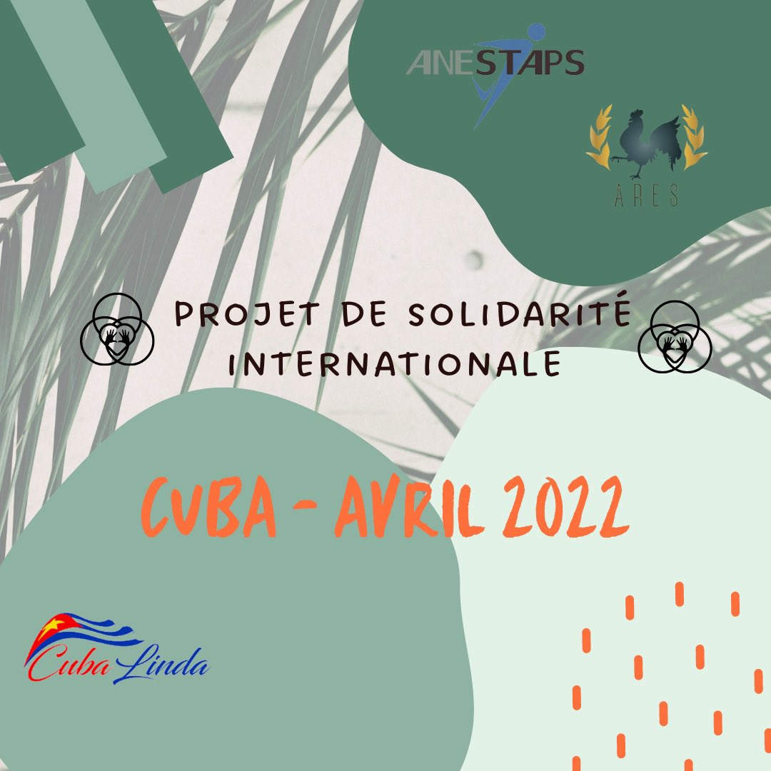 StapsAres's tweet photo. 📢〈 PROJET DE SOLIDARITÉ INTERNATIONALE À CUBA 🇨🇺〉

▶︎ Pour une durée de 2 semaines ⏱

Notre action est simple : 
▶︎ Développer l’insertion sociale des personnes en situation de handicap par le biais d’activités physiques et sportives auprès des enfants ⚽️ #psicuba https://t.co/E7MjchSbRJ