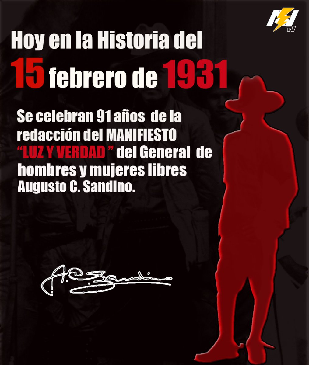 #15DeFebrero  1931: El General Augusto C. Sandino dio a conocer al pueblo nicaragüense, el Manifiesto Luz y Verdad. ✊🏻🔴⚫🇳🇮
#SomosPuebloPresidente #Nicaragua