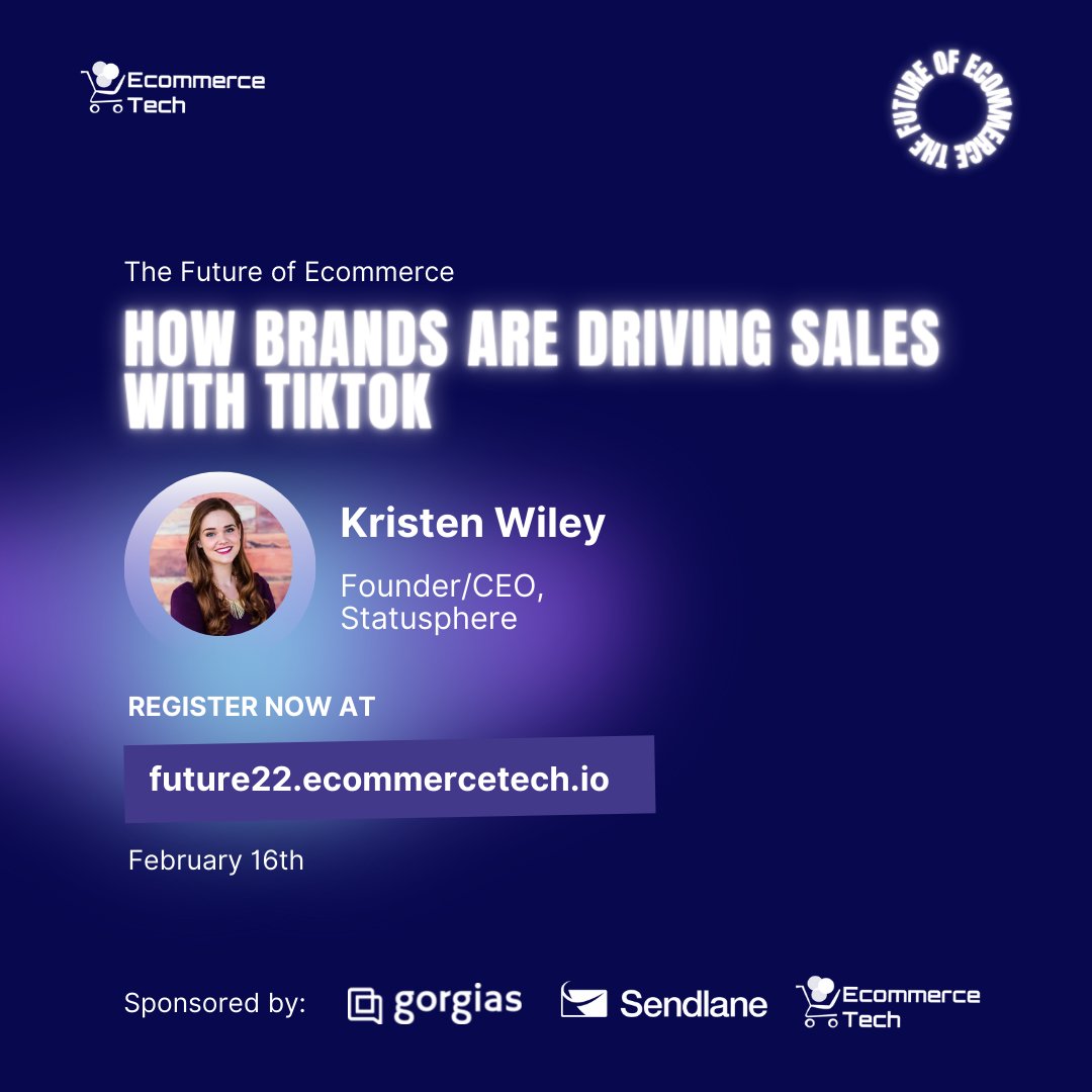 Tomorrow, I’ll be speaking at The Future of Ecommerce virtual event about how brands are driving sales on TikTok. 

Claim your free, virtual seat here: future22.ecommercetech.io  

And thank you to <a href="/sixpeppers/">Derric 🛒💻 Haynie</a> for including me in your event! @Ecommerce_Tech