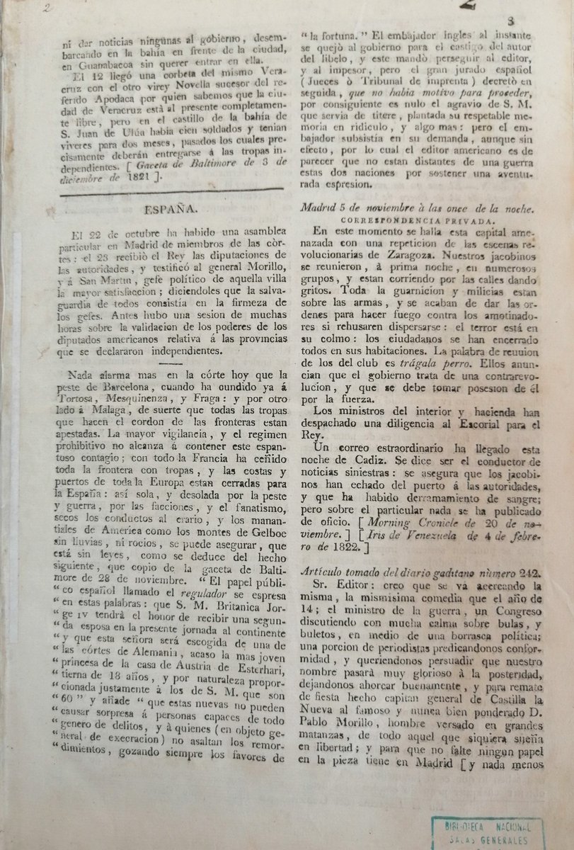 BibliotecaNalCo's tweet photo. Hoy, en #MiércolesDeTitulares, compartimos la publicación: “Gaceta de Cartagena de Colombia”, editada entre 1822 y 1831, que surgió como diario oficial en la época independentista, con la intención de reconocerse como país, como estado y como nación 🇨🇴📰. https://t.co/8k4ELHiHzC