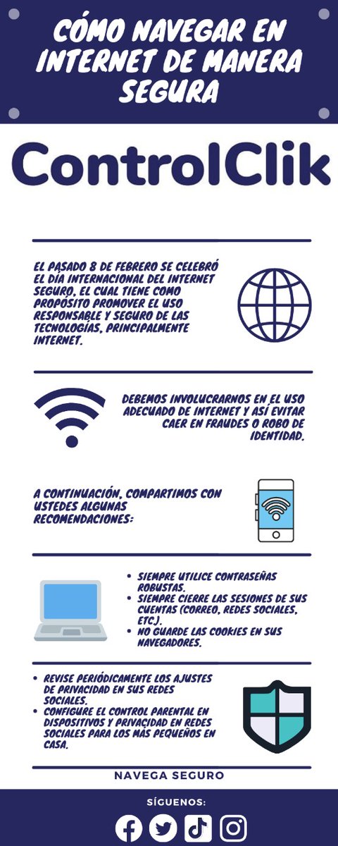 ControlClik's tweet photo. ¡Hola amigos! 🤓 Compartimos con ustedes estos útiles consejos #redessociales #NavegaSeguro #ciberseguridad #adolescentes #Ecuador #facebookpost #Twitter #instagram #tiktok #pc #celulares 💻📱🌐👈 https://t.co/aHWO7vd8cK