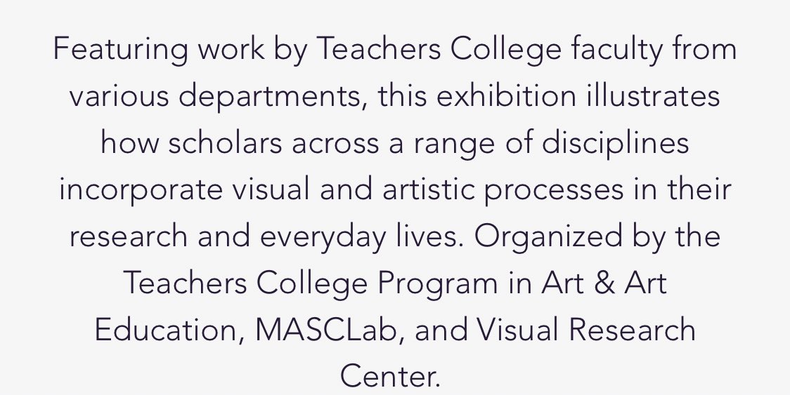 ‘Artistic Ways of Knowing’ - (virtual) exhibition @ Macy Art Gallery, featuring works by @TeachersCollege faculty. macyartgallery.com/artisticwaysof… On display Feb 14 - Mar 4, 2022