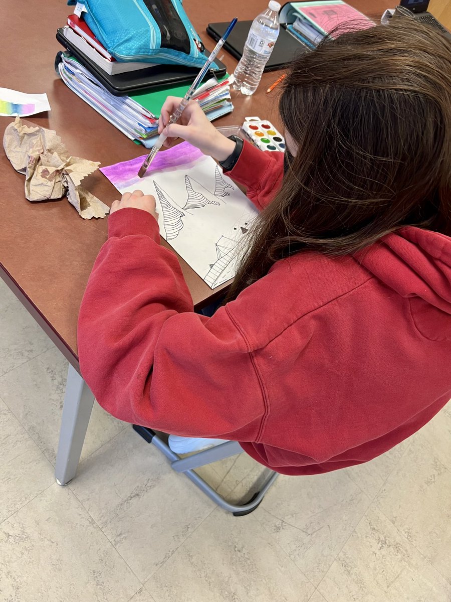 Students working hard on their galaxy landscape paintings 🎨🌄