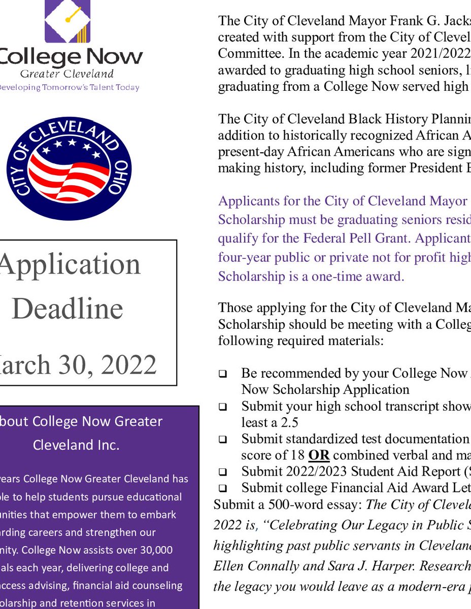 HNGuidance's tweet image. Two new scholarship postings:

(1) Mayor Frank G. Jackson Black History Month Scholarship   ***Deadline: March 30th***

(2) Alpha Kappa/Alpha Sorority Scholarship   ***Deadline: March 1st***