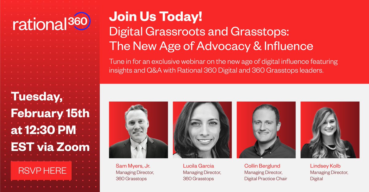 Join us TODAY for a webinar on grassroots, grasstops, and the future of digital advocacy! Tune in at 12:30 pm to hear more from Managing Directors <a href="/sammyersjr/">Sam Myers Jr (he/him)</a>, <a href="/LucilaAGarcia/">Lucila Garcia</a>, <a href="/collinberglund/">Collin Berglund</a> &amp; <a href="/lindsey_kolb/">Lindsey Kolb</a>. RSVP here: bit.ly/3Gs4WpL