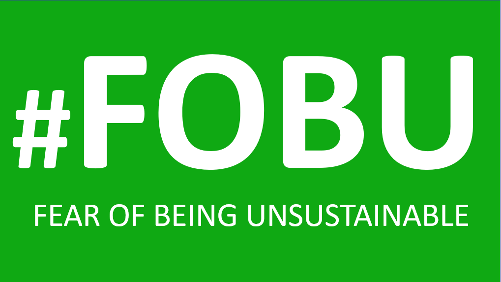 AlanAtKisson's tweet photo. My daughter Aila and I have coined a new term: #FOBU = Fear Of Being Unsustainable. Example: "I feel I can't buy more yarn until I've used up what I have. That's FOBU!" An increasingly familiar feeling when looking at new cars, trips, menus etc. Maybe the world needs more of it? https://t.co/BzOCLJR3yD