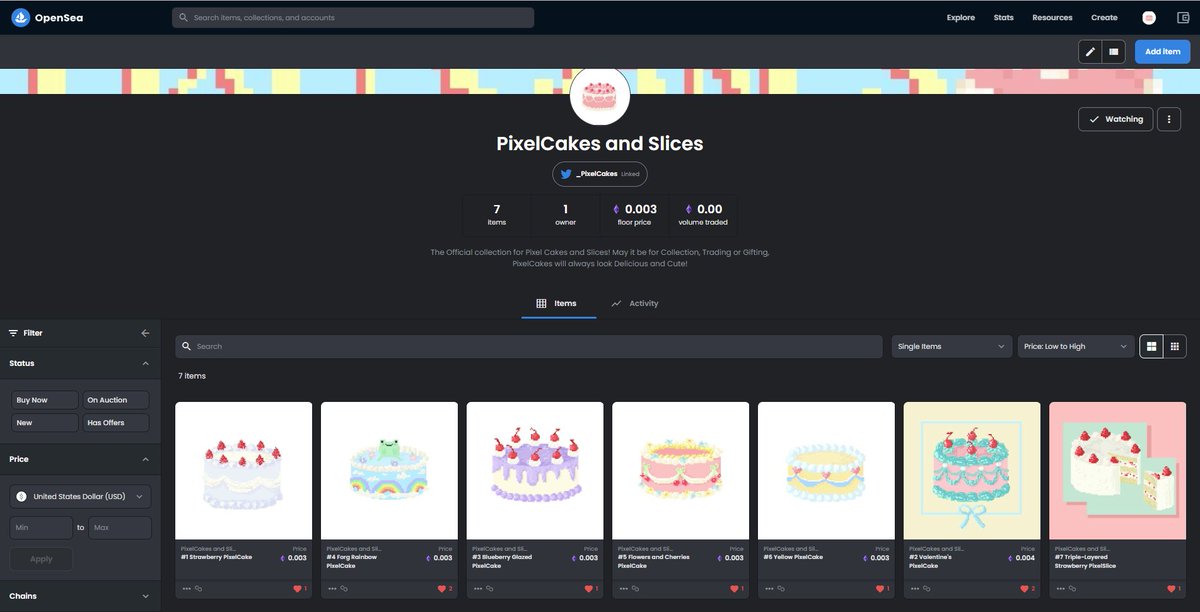 Everything is coming into place with the new cakes in the shop! Notice something new? Yes, a PIXELSLICE and a Valentine's only cake! Cost only by a pinch of yeast with those specials! 🎂

#NFTs #NFTProject #NFTCommunity #OpenSeaNFT #PolygonNFT #Nftarts #NFTart