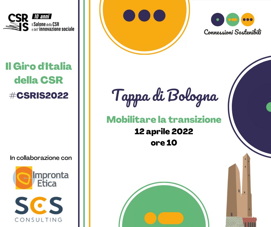 🗓️ SAVE THE DATE | 12 Aprile tappa bolognese del @CSRIS_it

Durante l’evento organizzato da Impronta Etica e @SCS_Consulting un focus particolare verrà dato al tema delle #transizioni e come possano essere affrontate attraverso le partnership e le #connessioni tra attori diversi