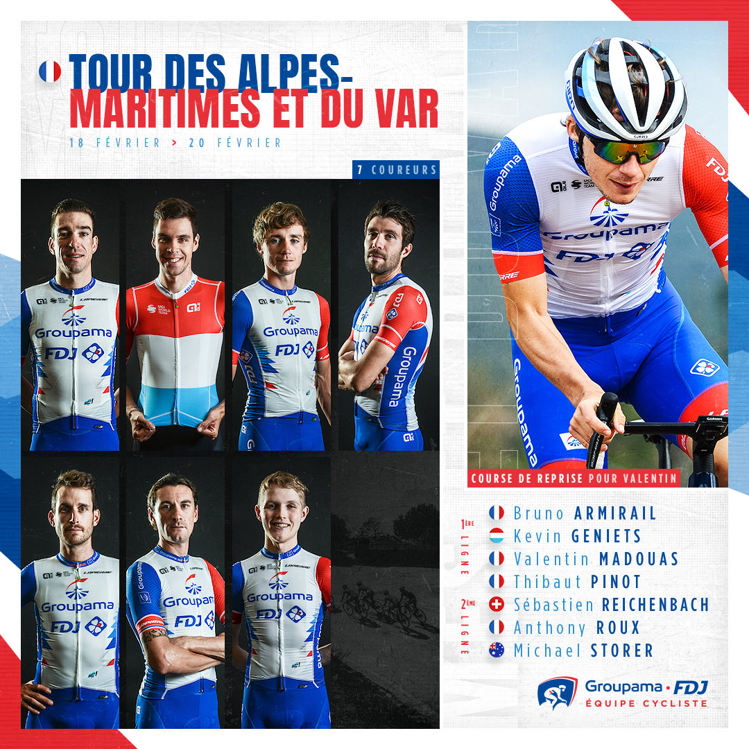 Testés positifs à la Covid-19, Bruno Armirail et Sébastien Reichenbach ne seront pas au départ du Tour des Alpes-Maritimes et du Var.

L'équipe sera cependant composée de 6 coureurs avec le renfort de Lewis Askey. https://t.co/UvH5kZyb1p