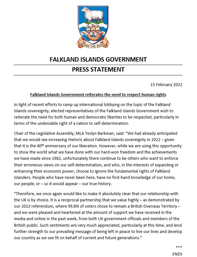#Falkland #Islands #Government reiterates the need to respect human rights