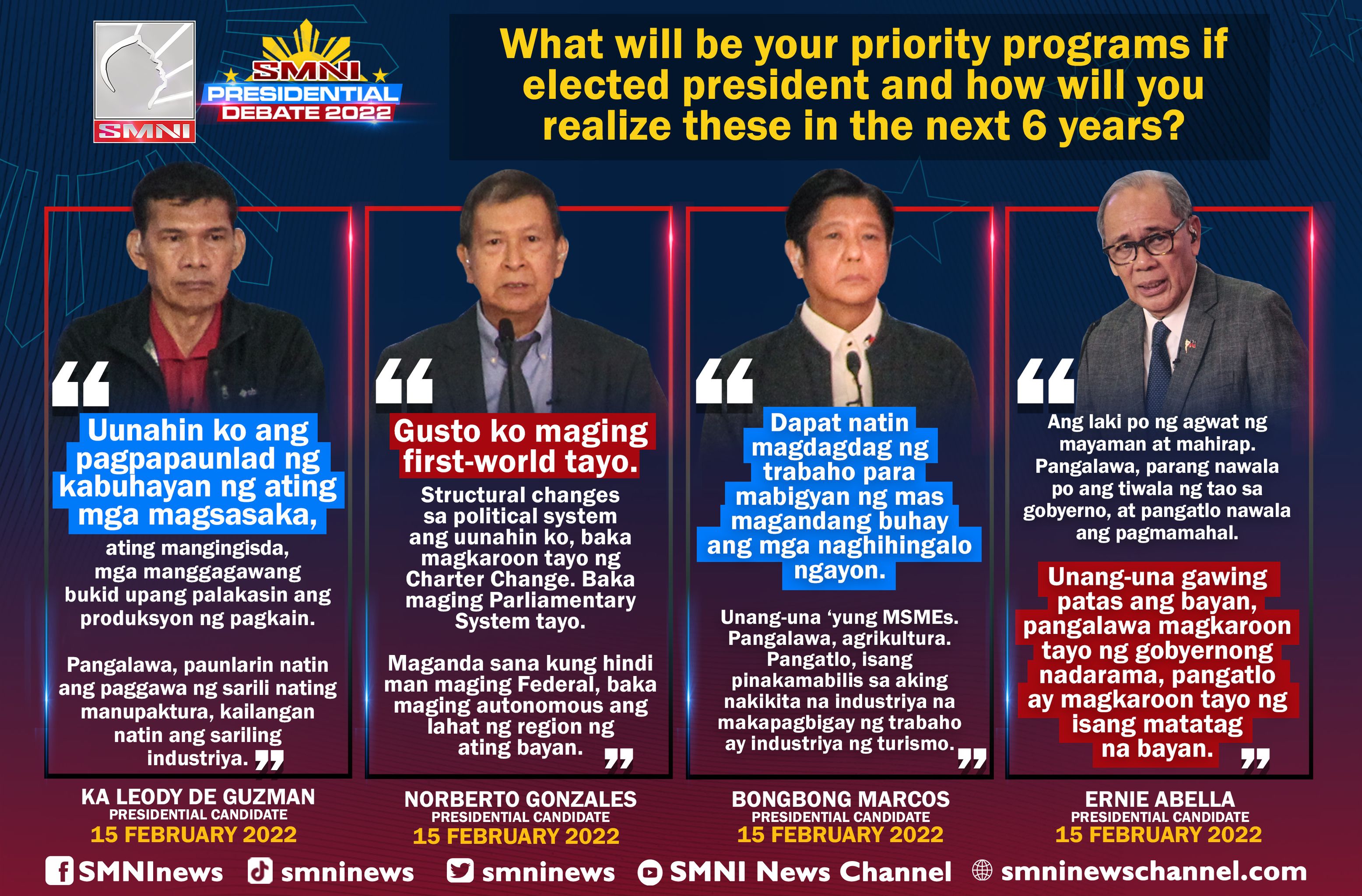 SMNI News on X: What will be your priority programs if elected