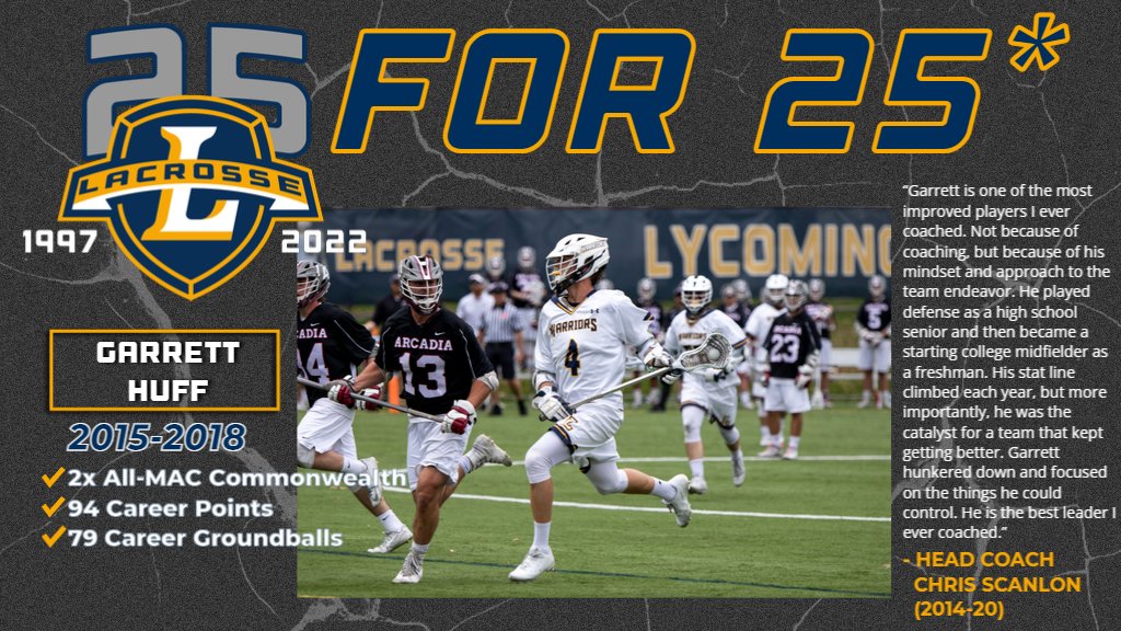 lycoathletics (@lycoathletics) on Twitter photo We asked former and current <a href="/lycominglax/">Lycoming Lacrosse</a> coaches to pick out players to spotlight from their time on campus to celebrate the program's 25th anniversary - today Chris Scanlon shines the light on Garrett Huff. #d3lax #MAClax We asked former and current <a href="/lycominglax/">Lycoming Lacrosse</a> coaches to pick out players to spotlight from their time on campus to celebrate the program's 25th anniversary - today Chris Scanlon shines the light on Garrett Huff. #d3lax #MAClax
