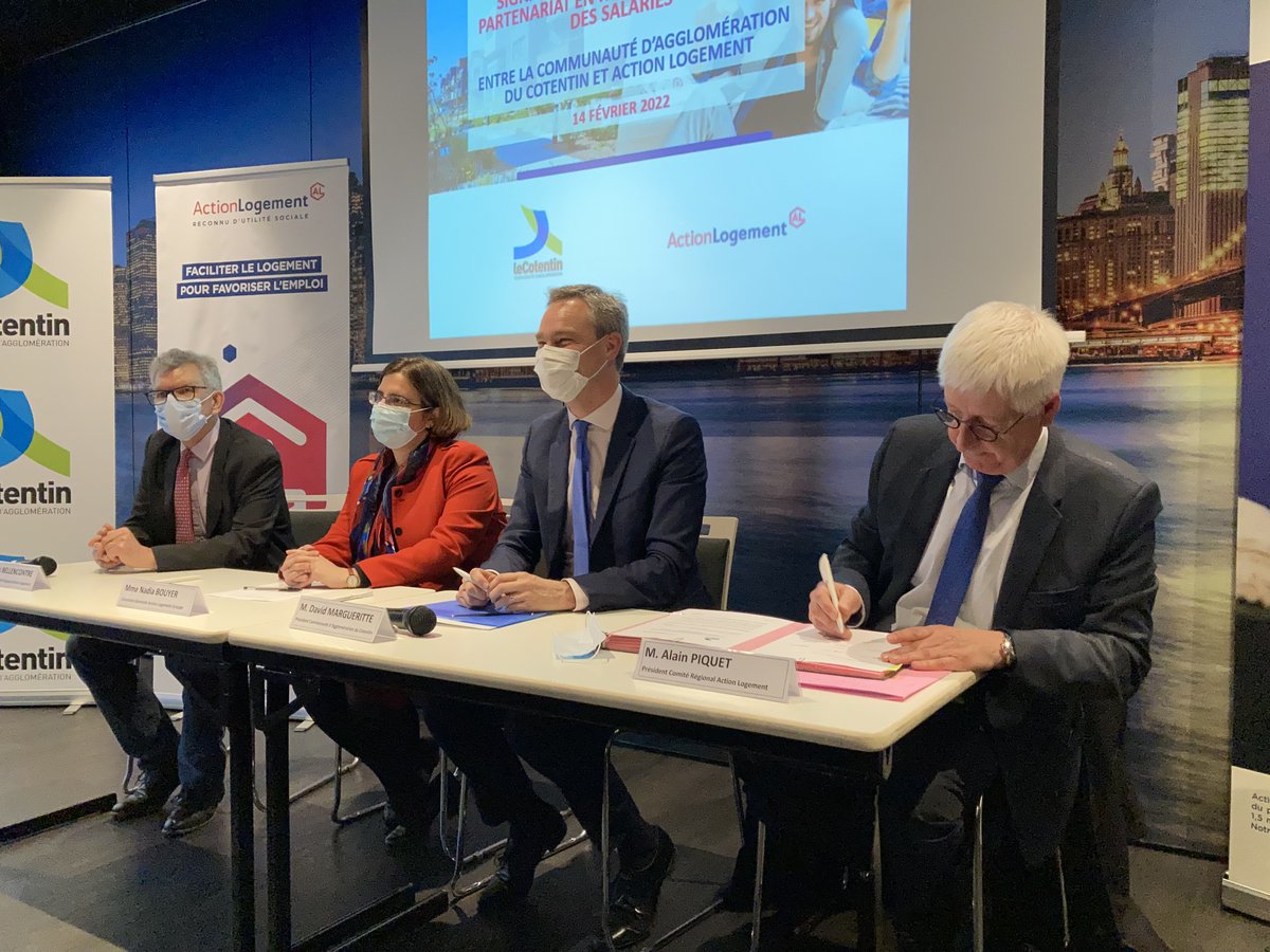ActionLogement's tweet photo. 🗓️14.02.22 I✍️Signature d'une convention de partenariat entre @ActionLogement &amp; @leCotentin🎯Faciliter l’accès au logement des #salariés &amp; accompagner le développement économique du #territoire 👉Lire le communiqué : https://t.co/lLdv81TLkp #emploilogement #reconnudutilitesociale https://t.co/otfUakR9s2