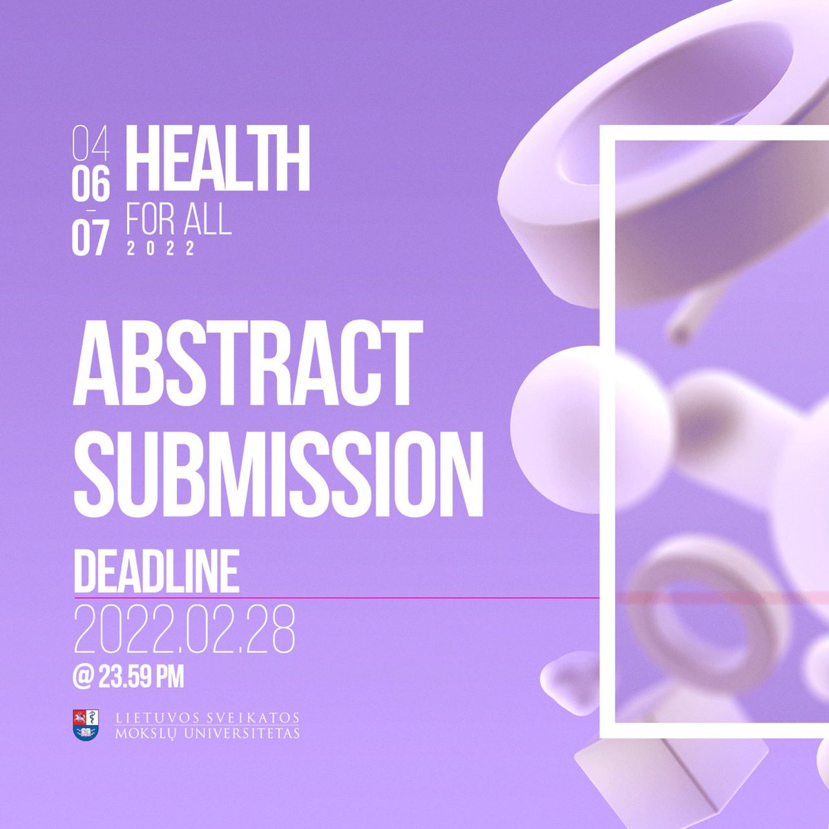 KaraliuteIn's tweet photo. “Health for all 2022”,  PhD students, academic professionals, and industry peers!
The event will be held on-site and online and will include an international conference, exhibition of innovations, and scientific sessions. Registration form: https://t.co/vblpOJ4B0C https://t.co/drEJWodhQV