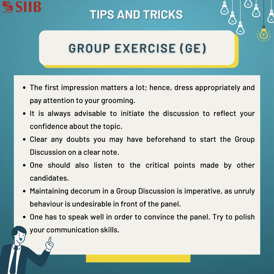 SIIBTweets's tweet photo. Here are some last-minute tips and tricks you may follow to ace the Group Exercise Round in the GEPI process.

We wish you all the best!

@symbiosistweets 
#MBA #SIIB #Pune #GroupExercise #GEPIWAT #snaptest https://t.co/4wpwpNSo0b