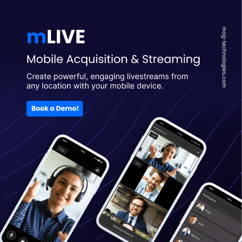 MOGTechnologies's tweet photo. Introducing mLIVE, a powerful #plugin that allows you to send #streams to and from any mobile device, directly into MAM4PRO. Easily invite anyone to join your live broadcast using a compatible device, manage the #live sources and instantly send and receive live video over WebRTC.