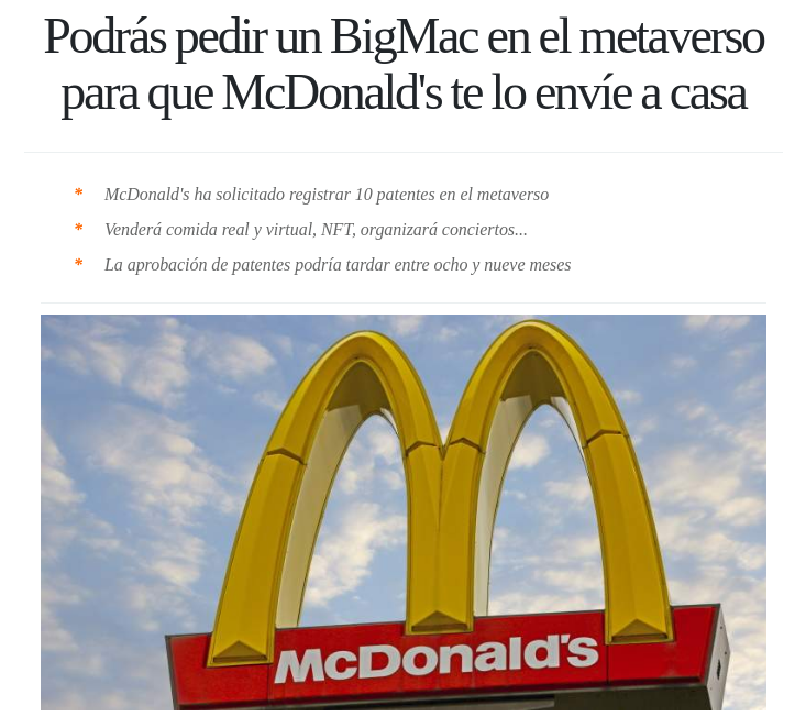 bit2me's tweet photo. ¡Maaarchando! 1 BigMac con patatas deluxe desde el Metaverso 🍟 

Pronto esto puede ser una realidad😱 
¿Qué opinas? https://t.co/MzbSskDW4Y