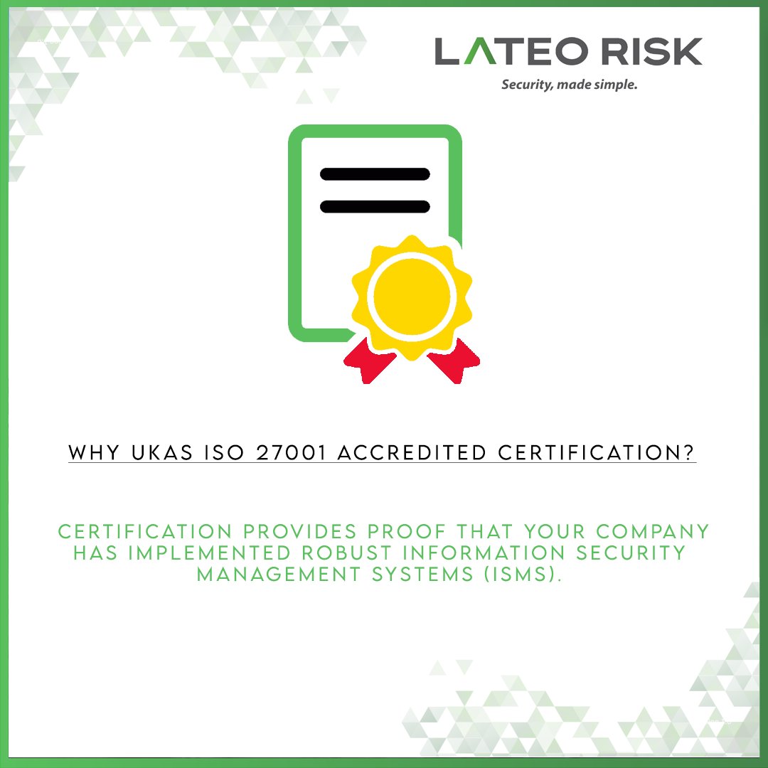 Put your company to the top of the list with UKAS ISO 27001 Accredited Certification ✅

Head to Lateorisk.com for more information

-

#isocertification #iso27001 #iso27001certification #ukas #ukbusiness #lateorisk #lateo