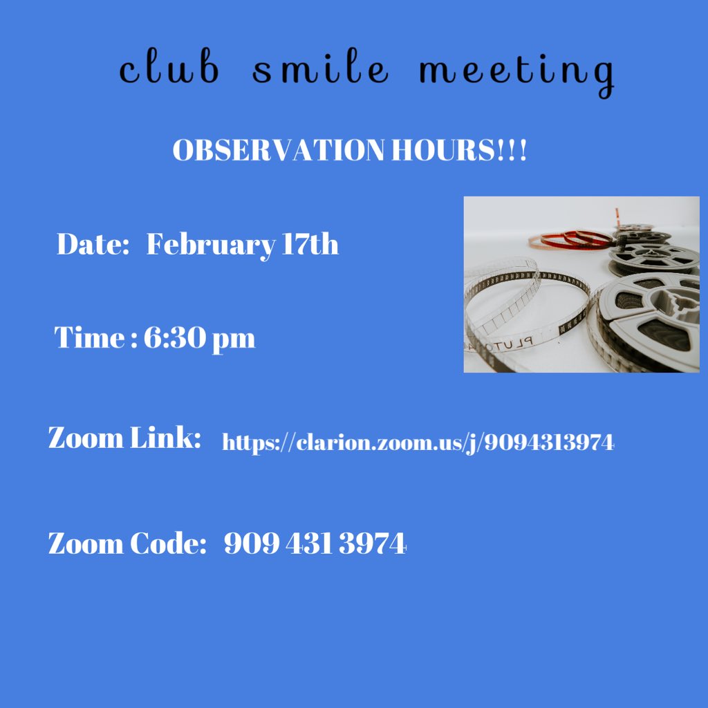CUClubSmile's tweet photo. Join us this Thursday for 30 minutes of observation hours! https://t.co/lGF5KBk7uv