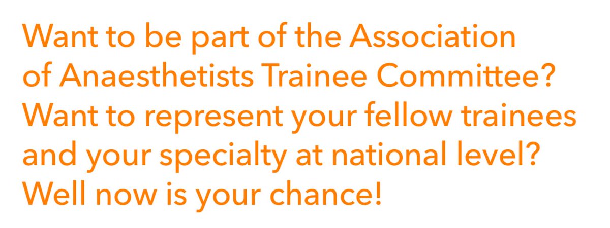 🚨 Join us as an elected member of the Trainee Committee! 🚨 

🟠 6 vacancies for UK anaesthetists at any stage of training
🟠Submission deadline 6th April
🟠Visit the Association website or email trainees@anaesthetists.org for more details
