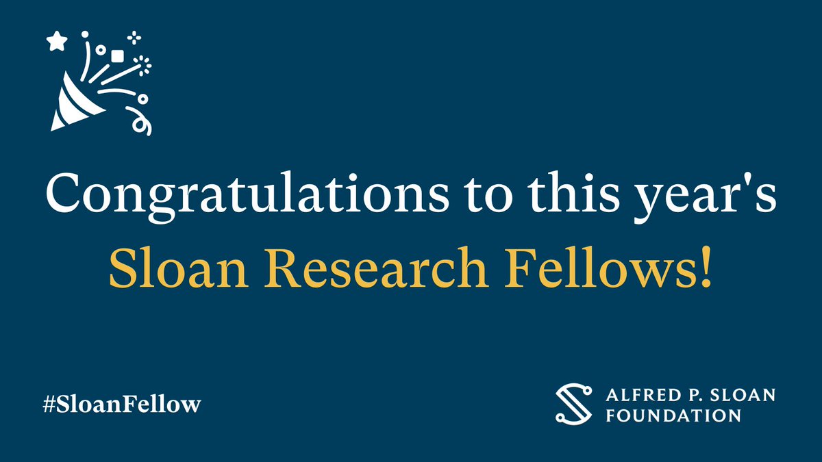Introducing… the winners of this year’s Sloan Research Fellowship! These extraordinary researchers represent some of the most exciting young minds working today—and we are thrilled to support them. Meet the winners here: sloan.org/fellowships/20… #SloanFellow