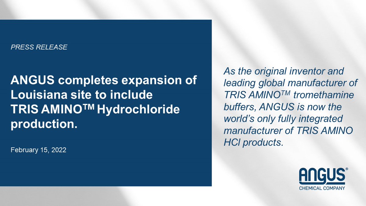 ANGUS continues to strengthen is commitment to the global Life Sciences industry with the introduction of TRIS AMINO™ hydrochloride (HCl) to help meet the growing global demand for this critical biological buffer. angus.com/press-releases…