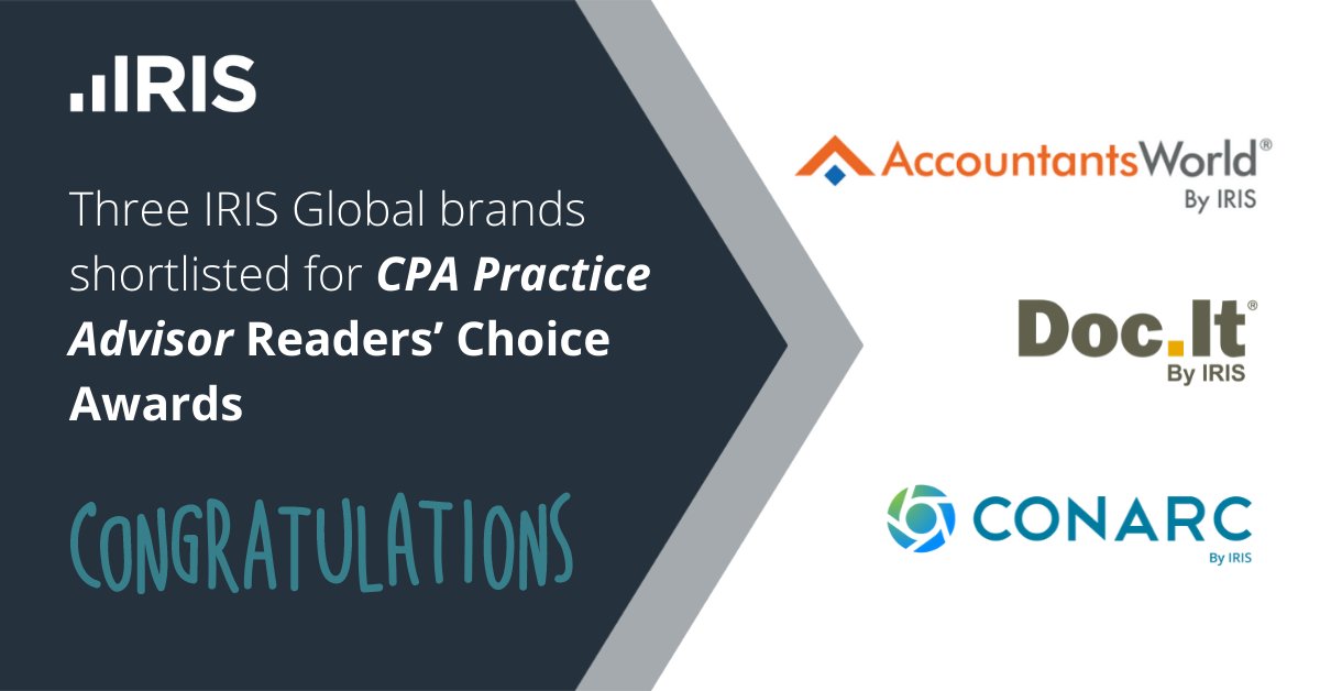 IRIS_SoftwareNA's tweet photo. Guess what! Three of our amazing brands have been nominated for @cpapracadvisor Readers' Choice Awards! Learn more about the nominations and vote here -> https://t.co/dxqtmgRQg2

@PowerAccountant 
@DocItSuite by IRIS
Conarc by IRIS

#cpafirms #accountingtech #accountants https://t.co/KXKQDC68ry