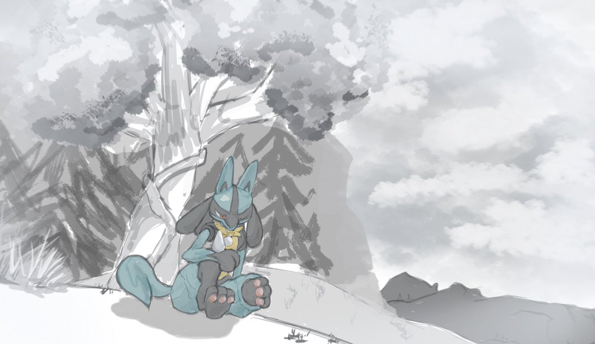 lucario pokemon (creature) sitting outdoors tree furry spikes wolf boy  illustration images
