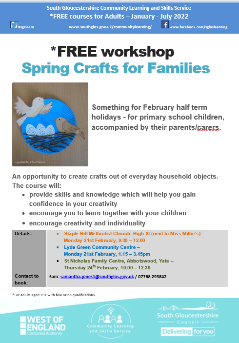 Fab, Family, Fun, Feb half term craft workshops 🎨🥳
<a href="/ArmadilloYate11/">Armadillo Yate</a> <a href="/YandSVoice/">Yate & Sodbury Voice</a> <a href="/SodburyYateBiz/">Sodbury and Yate</a>  @yatetowncouncil <a href="/yateshopping/">yateshopping</a> <a href="/downendvoice/">downendvoice</a> <a href="/downend_wi/">DownendWI</a> <a href="/FriendsOfLG_Sch/">LydeGreenFriends</a> @StapleHillYouth <a href="/StapleHillPS/">Staple Hill Primary</a> <a href="/staplehill_wi/">Staple Hill WI</a> @SHMC_Bristol <a href="/staplehill/">Staple Hill</a>