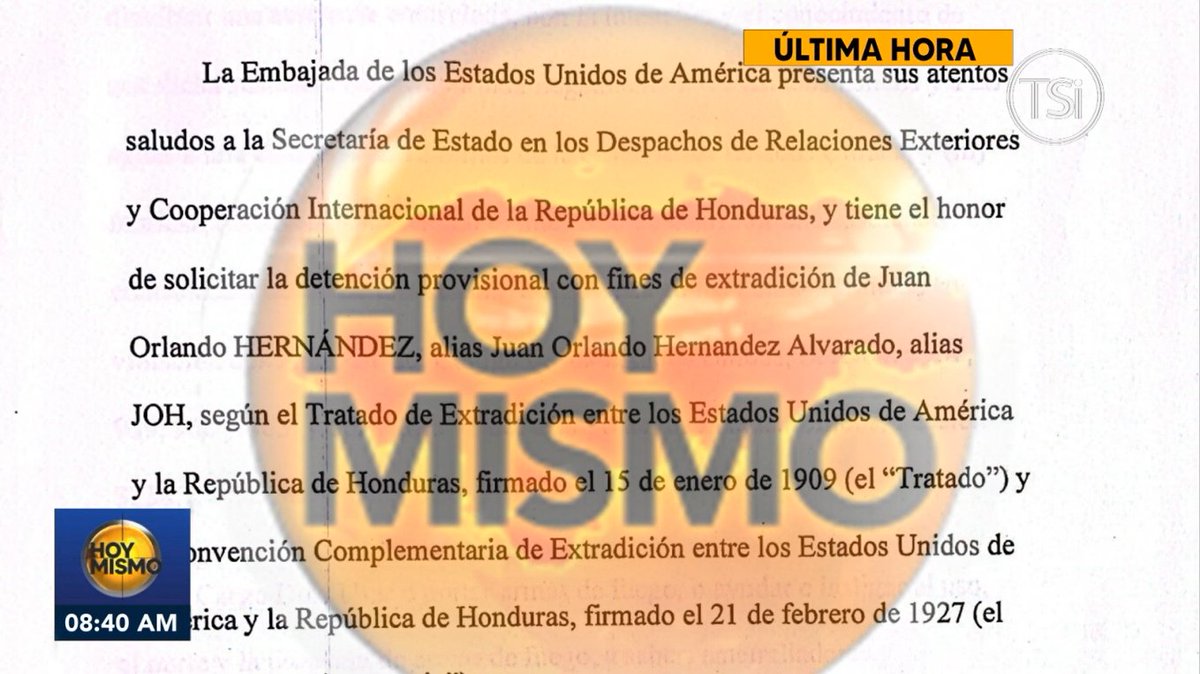 HoyMismoTSI's tweet photo. 🚨 #𝐔́𝐋𝐓𝐈𝐌𝐀𝐇𝐎𝐑𝐀 🚨en #HoyMismo #PrimeraEdición | Cargos por los que EEUU solicita en extradición a #JuanOrlandoHernandez. 𝗘𝗡 𝗩𝗜𝗩𝗢 por @TSiHonduras y https://t.co/GMfMJJFkl7 

𝐄𝐧 𝐛𝐫𝐞𝐯𝐞 𝐝𝐨𝐜𝐮𝐦𝐞𝐧𝐭𝐨 𝐜𝐨𝐦𝐩𝐥𝐞𝐭𝐨... https://t.co/h06hursBbk