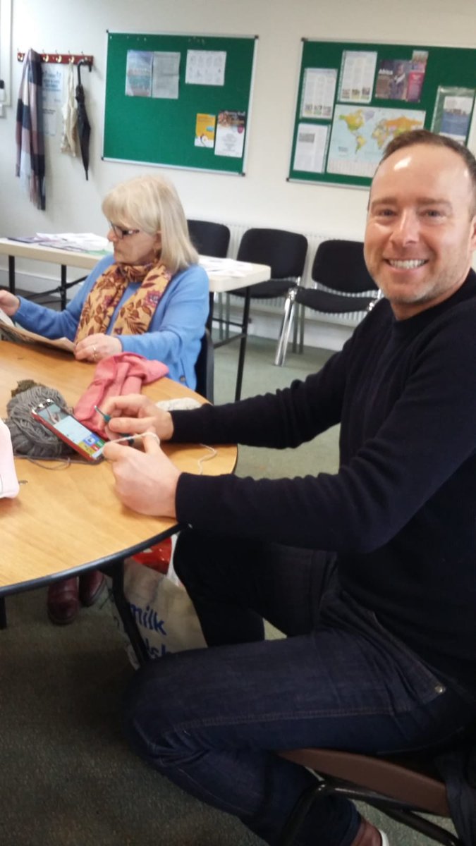 Our very own Steve Delahunt learning to crochet at The Olive Sanctuary this morning!