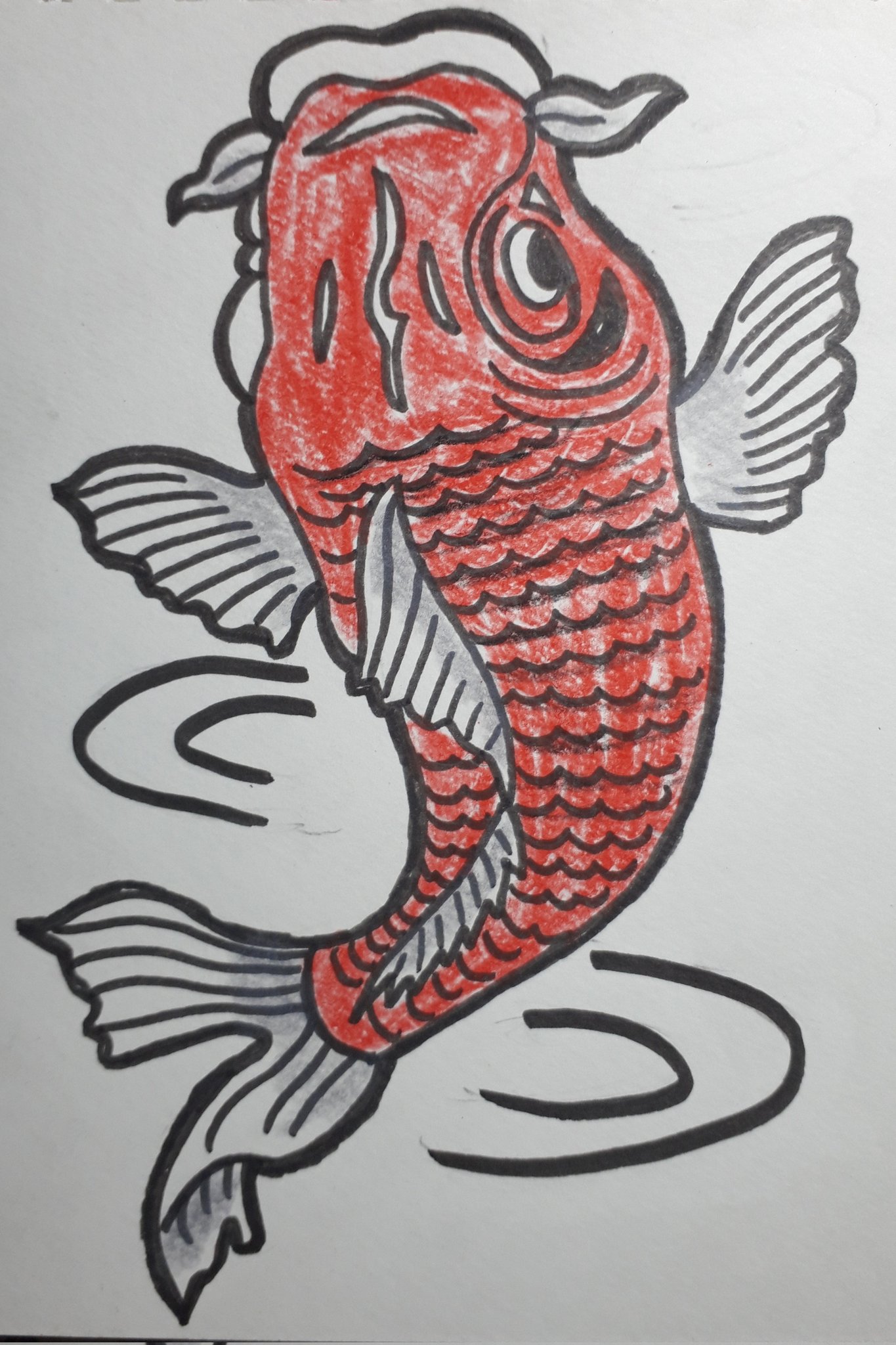 新潟のジェイソン 似顔絵のご依頼募集中 刺青風の昇り鯉を描いてみた ちなみに昇り鯉の刺青には 立身出世 飛躍 成長 生命力 長寿などがあるそうです 昇り鯉 イラスト好きな人とつながりたい 絵描きさんと繫がりたい アナログイラスト 刺青 入れ墨