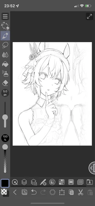 別ゲー衣装のカレンチャン描いてる 