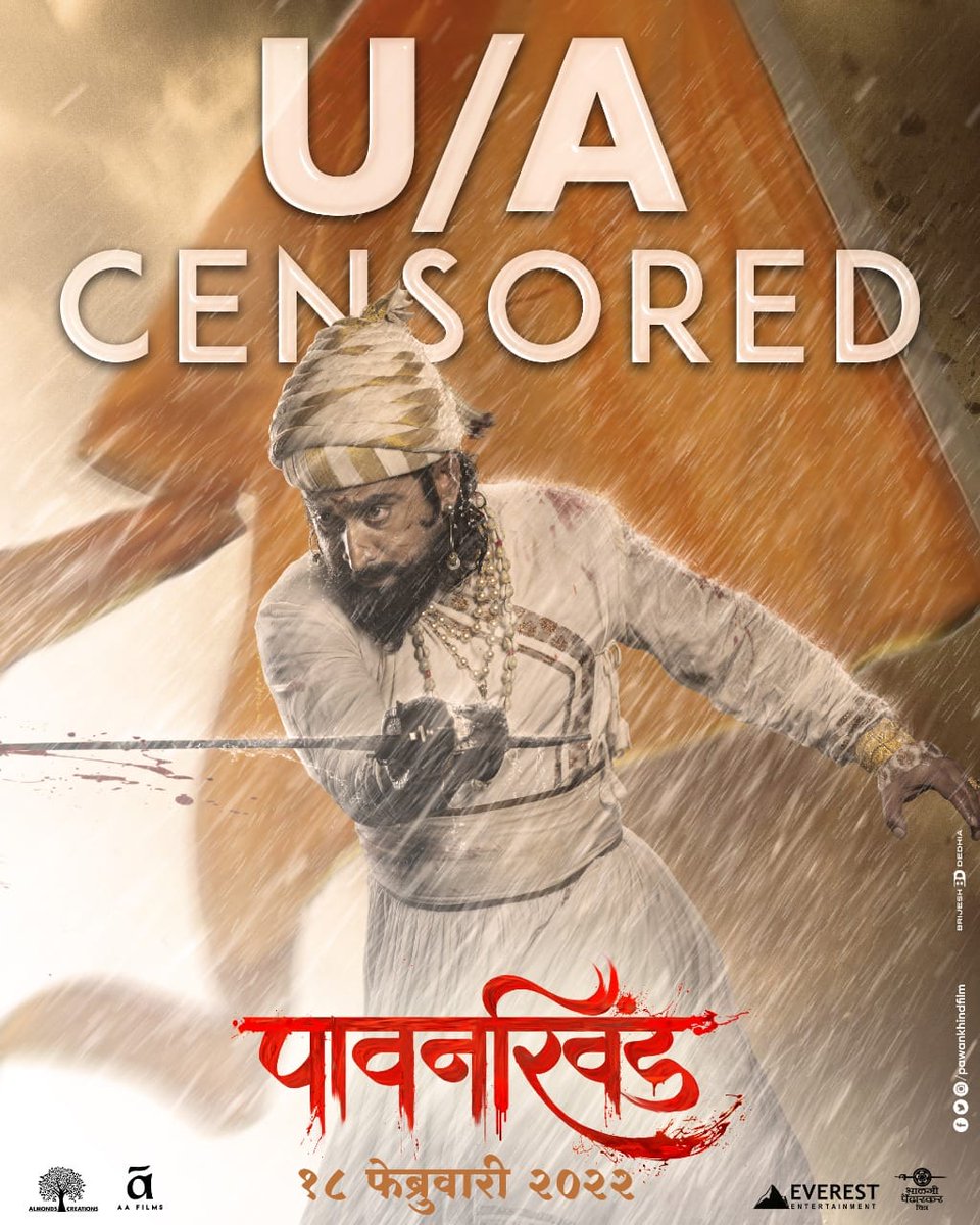 Marathi Movie #Pawankhind Censored U/A..

The Epic Movie is All Set Release In Theaters From 18th February..

#ChinmayMandlekar #MrinalKulkarni 
#PawankhindFromFeb18th