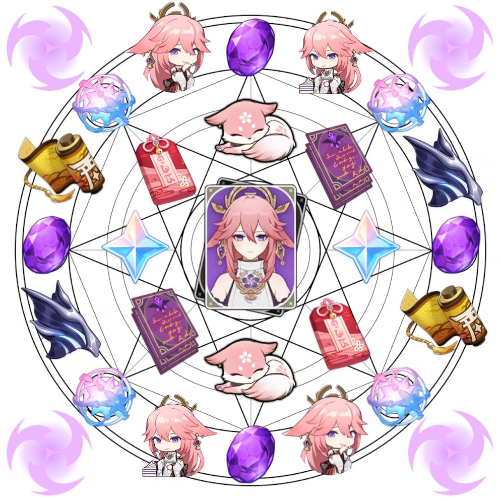 mokiori_'s tweet photo. around 12 hours left until yae miko banner appears so I made yae + weapon summoning circles!!! good luck pulling + wish me luck too!!!!! https://t.co/JNm3JsFtmD