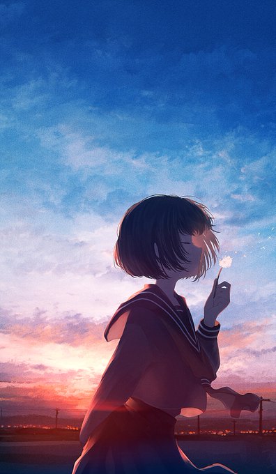 「1girl sunset」 illustration images(Popular)