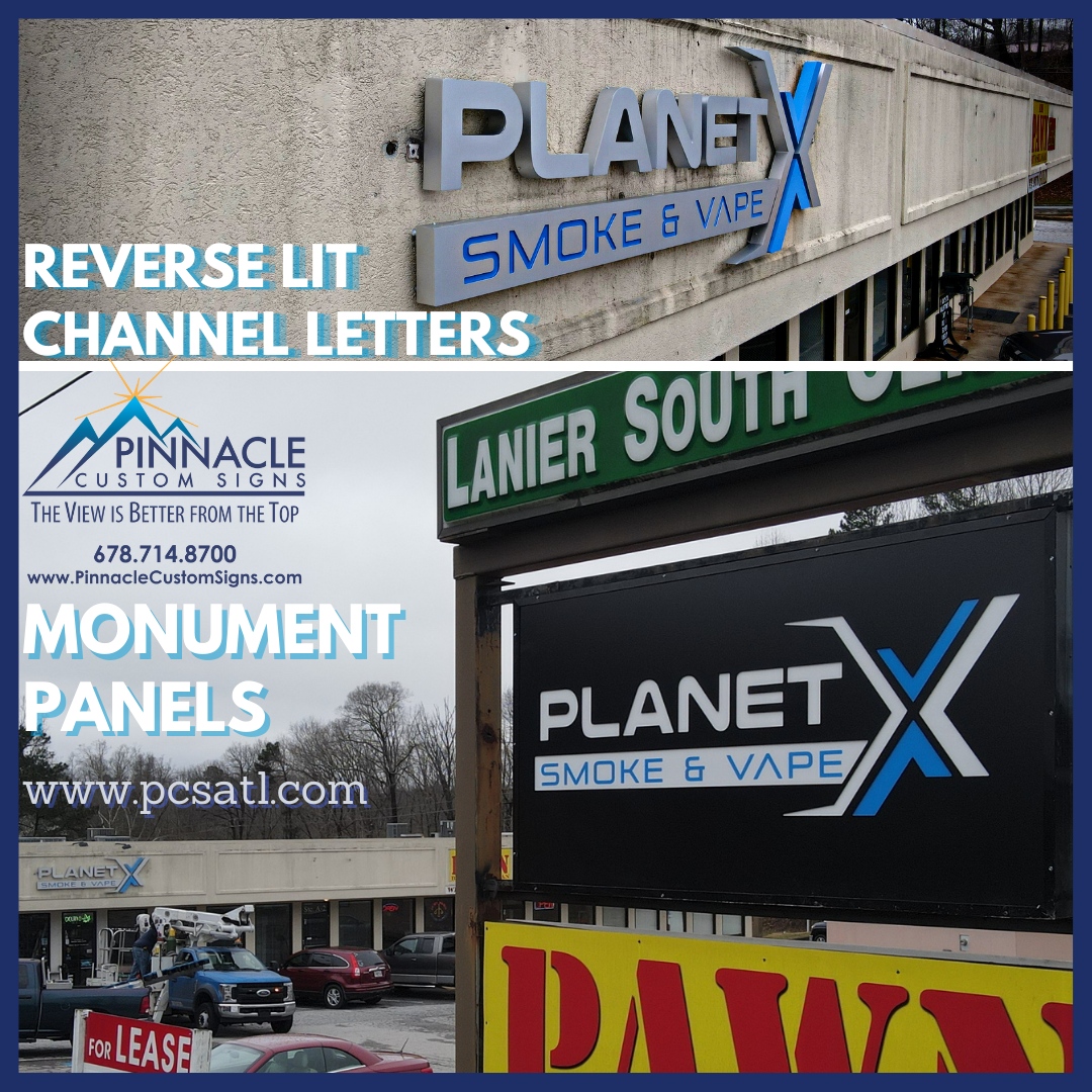 Planet Smoke & Vape X Sign Number 2! This time they updated their signage at the Oakwood location. #betterfromthetop #channelletters #haloaffect #backlitchannelletters #signshop #signs #customsigns #customsignshop #fabricationvideos #installationvideos
pcsatl.com