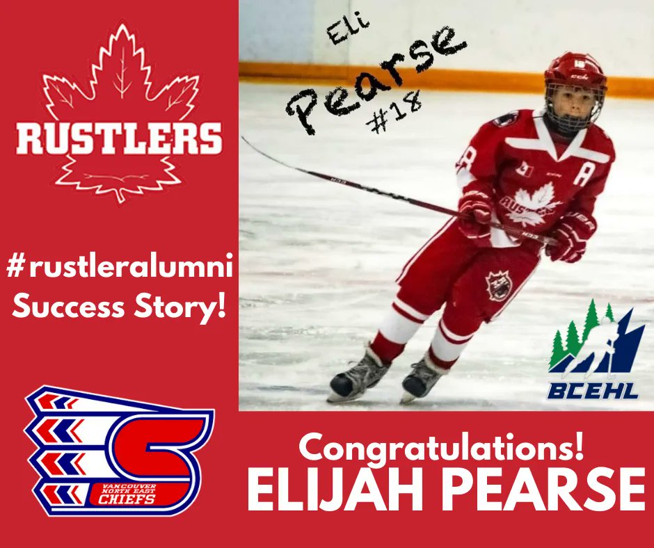 RustlersHockey's tweet photo. Congratulations to #rustleralumni Elijah Pearse for earning a spot on the @NEChiefsU15AAA of the @BCEHL! Pearse has played 25 games, has 1 goal and 10 assists and leads all defence in scoring! Way to go Eli, keep working hard and achieving your goals! #rustlerdesire #rustlerpride https://t.co/1pn3ibW816