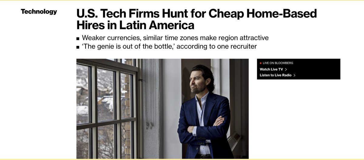 ber_carvalho's tweet photo. According to Bloomberg, Latam is the place for remote tech talents. We have 250k digital professionals in Latin America looking to work for USA companies. Are you hiring?
Email: hello@thebridge.social and let's build bridges. https://t.co/bmqpKBzlnO