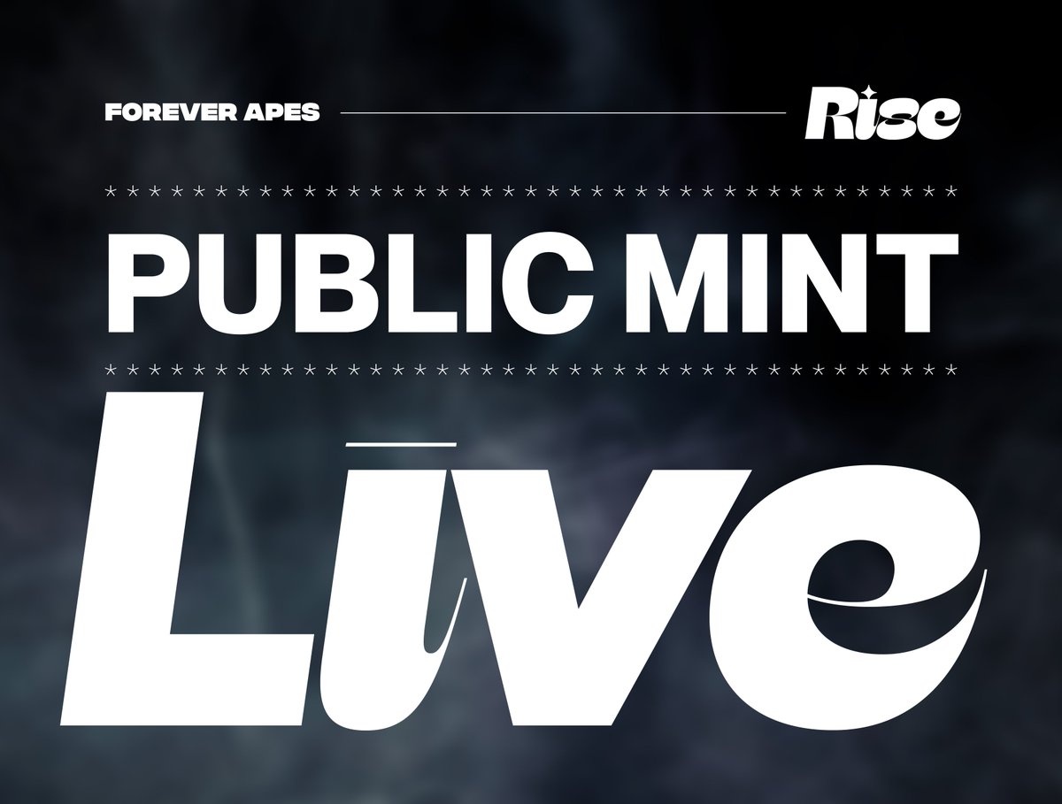 ForeverApesNFT's tweet photo. RISE TOKEN PUBLIC MINT is officially live!  🥳
- Max Per Txn - 20
- Mint at https://t.co/NQl843tIQq

1⃣ Your Trait will be your IRL Book's Slipcase 
(ex: Trippy NFT = Trippy IRL Slipcase)🤯
2⃣ Your Token ID will be your#⃣serial in IRL book
3⃣ Reveal in a Week

Go, Go, Go! https://t.co/5QO3oLy53s