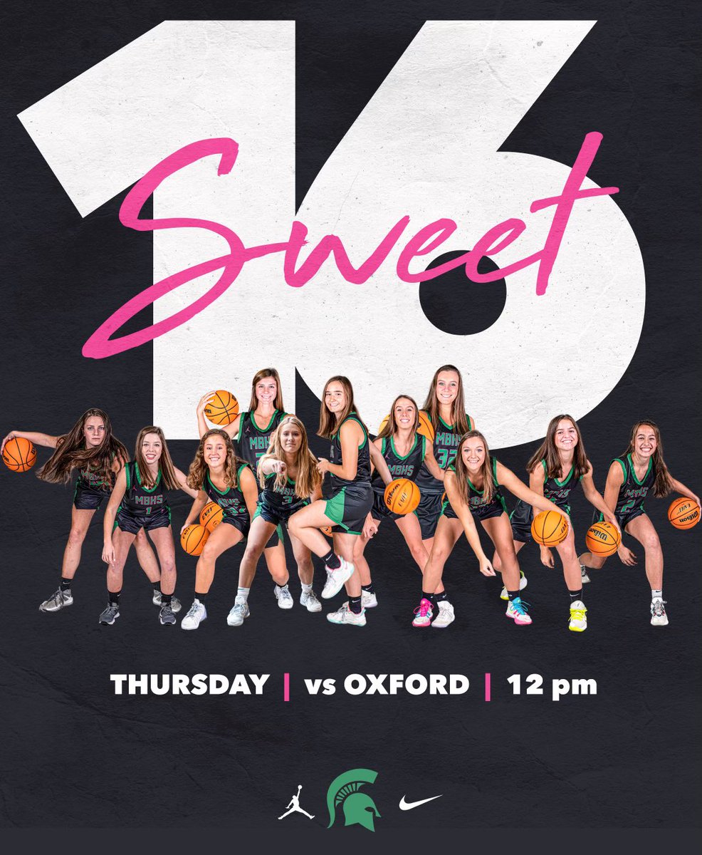 MBHSgirlshoops's tweet photo. 🚨🏀 SWEET 16 INFO.
Thursday, 2/17 at JSU
12pm vs Oxford
Tickets will be sold on GoFan.
#SpartanNation we need you to show up and show out! Let’s go! https://t.co/7xuGDgUW3v