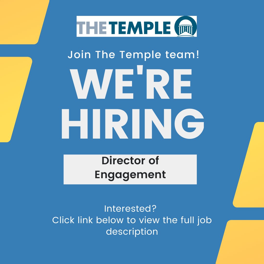 The Temple is hiring! We are looking for a Director of Engagement to lead our engagement, communications, social media, programming, marketing, and development teams. 
Click here to read the full job description: images.shulcloud.com/1282/uploads/D…