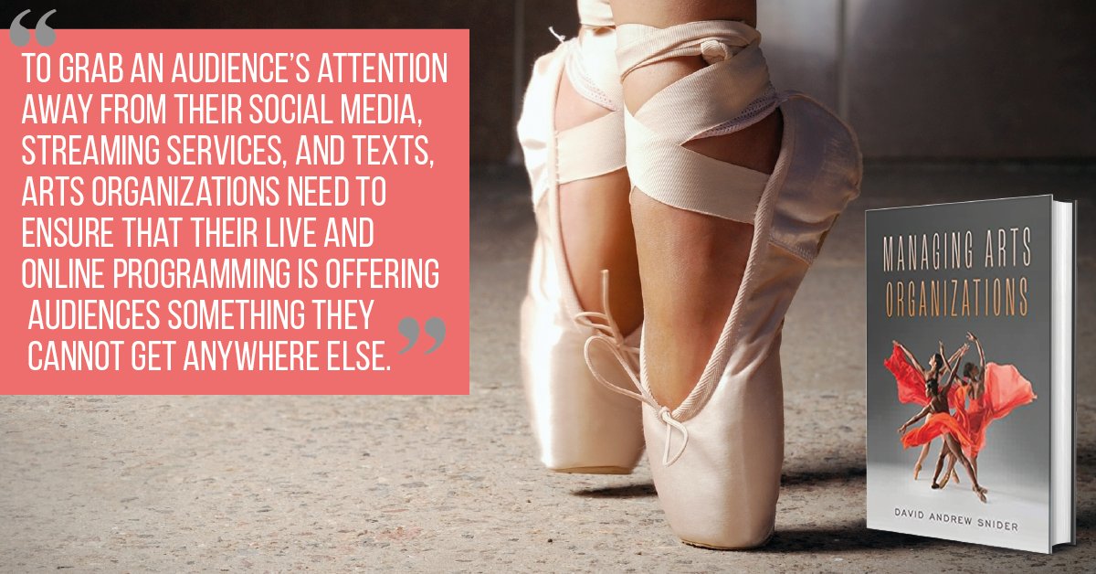 Will enhance the arts manager's understanding of topics including financial management, marketing, programming, Diversity, Equity, and Inclusion efforts, &amp; accessibility across multiple disciplines. 
Managing Arts Organizations by David Andrew Snider 
amzn.to/325BM11
